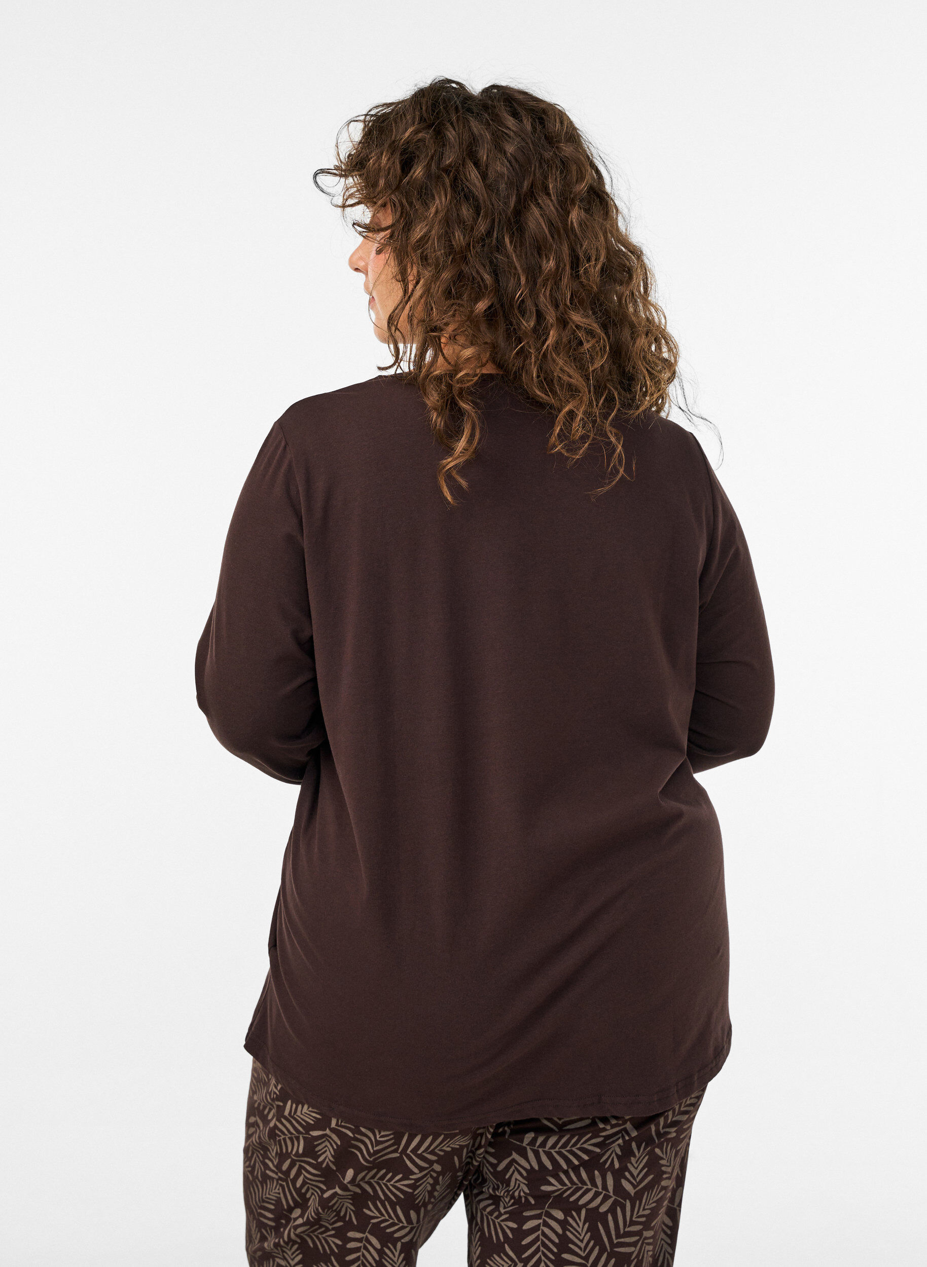 ZizzifashionCotton pyjama top with heart print, Brown, Model image number 2