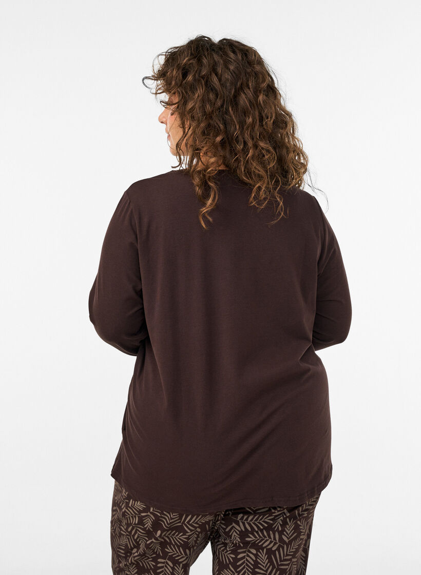 Cotton pyjama top with heart print, Brown, Model image number 2