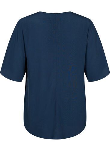 Viscose blouse with 1/2 sleeves and embroidery detail, Total Eclipse, Packshot image number 1
