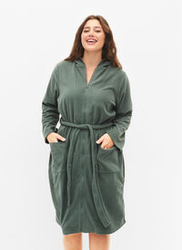 Bathrobe with zipper and hood, Balsam Green, Model