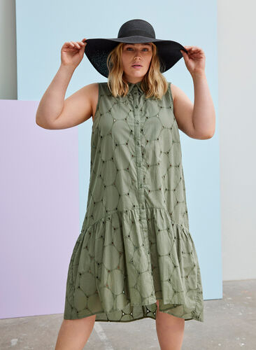 Shirt dress with broderie anglaise, Agave Green, Image image number 1