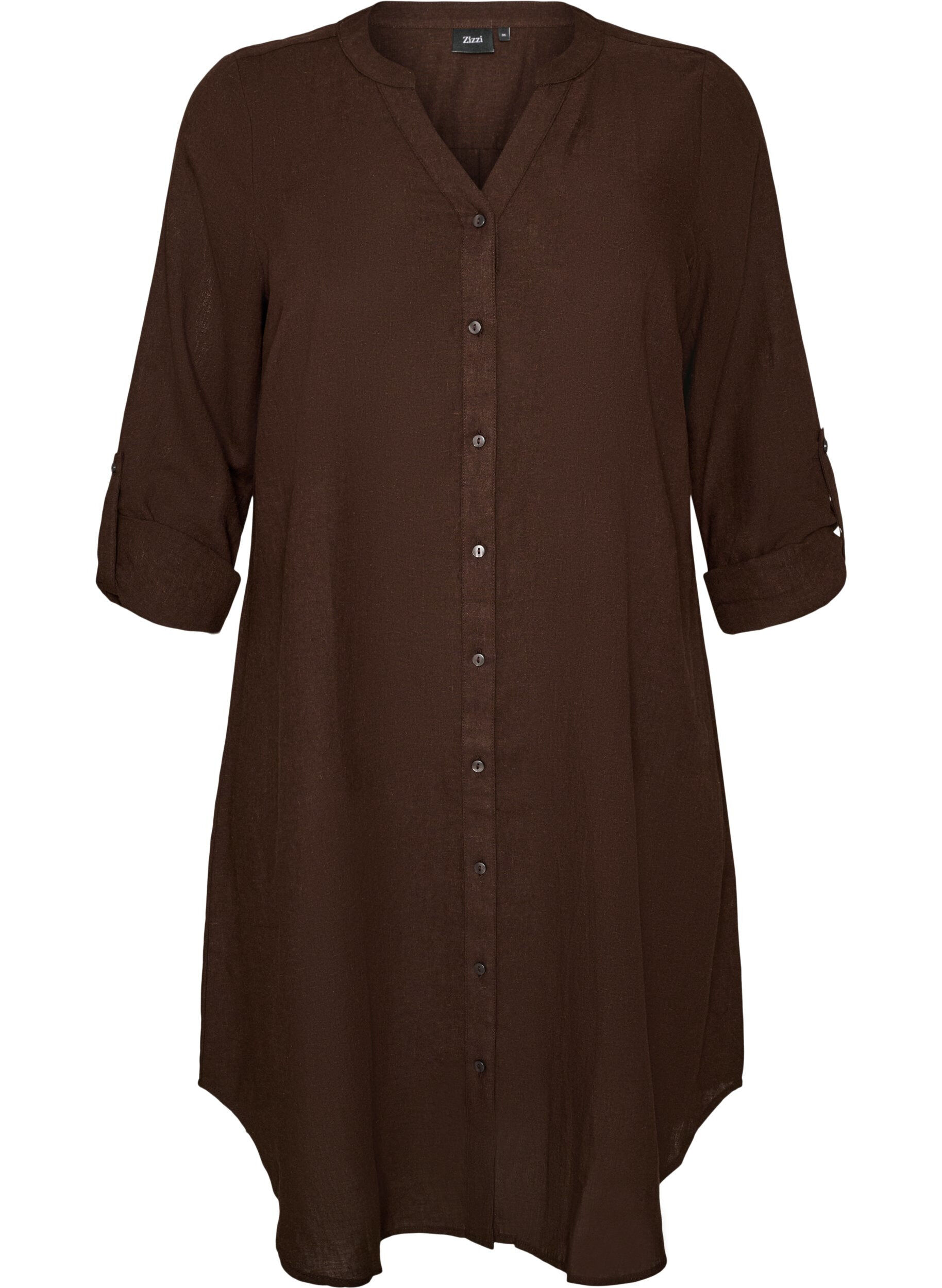 ZizzifashionLong shirt in linen and viscose, Brown, Packshot image number 0