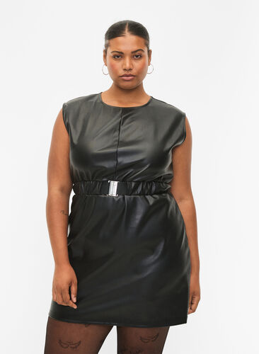 Leather look short dress, Black, Model image number 0