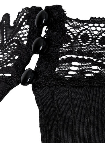 Blouse with lace and long sleeves, Black, Packshot image number 3