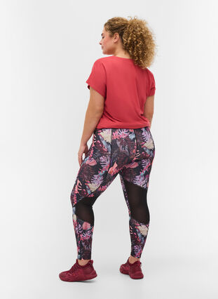 Cool, floral print gym leggings with mesh, Flower Print, Model image number 1