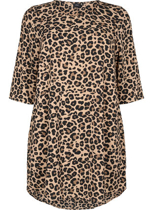 Printed dress with 3/4 sleeves, Leopard, Packshot image number 0