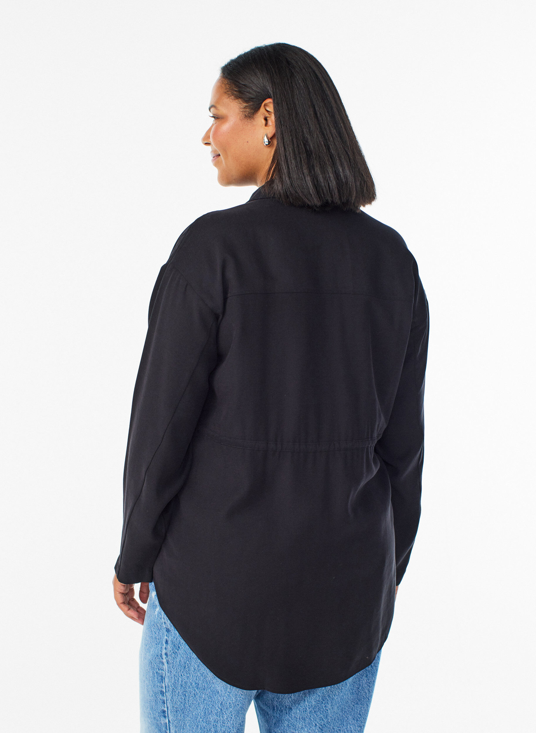 Zizzifashion Tunic with chest pockets and adjustable waist, Black, Model image number 2