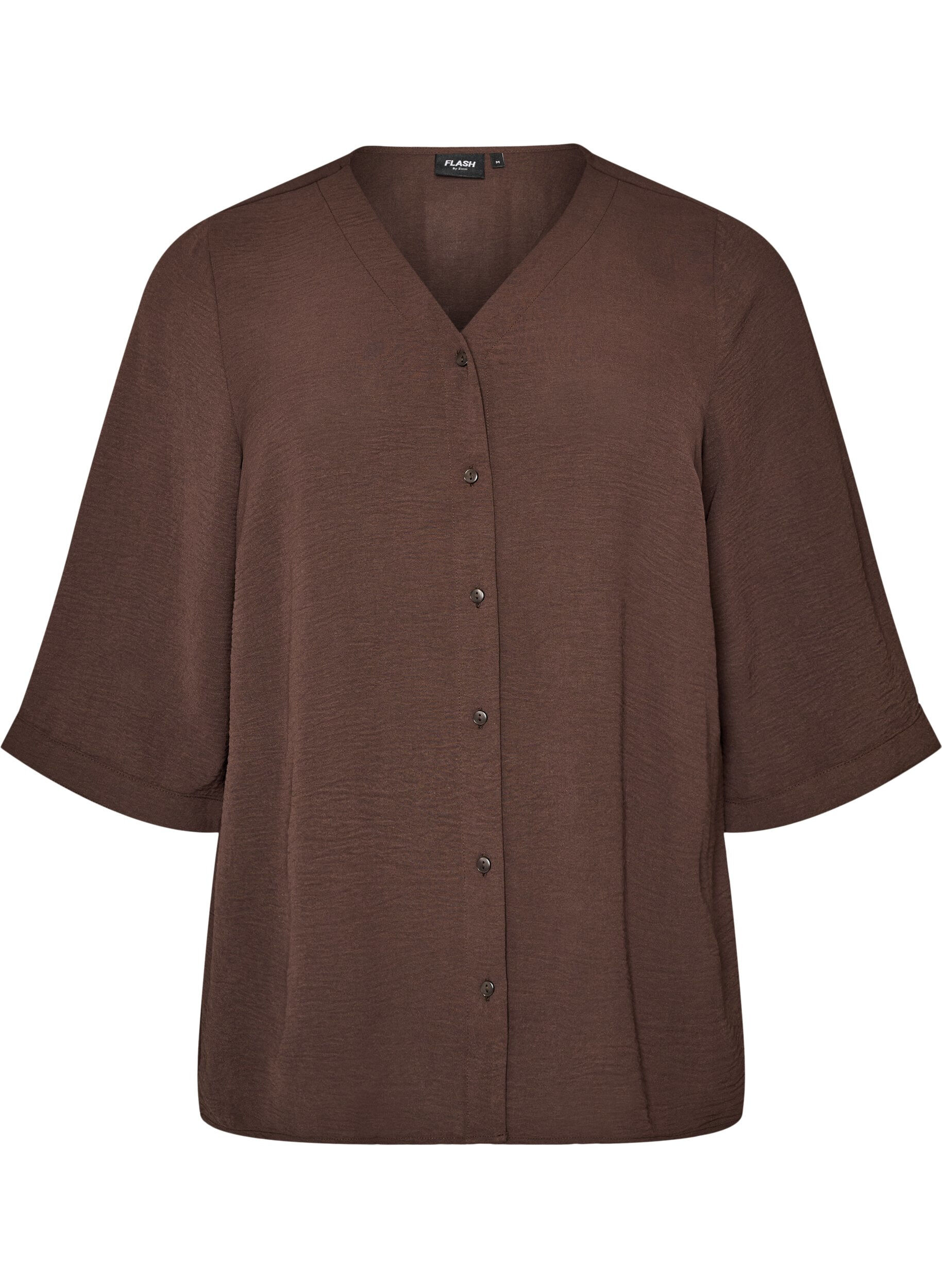 Shirt blouse with V-neck and 3/4 sleeves