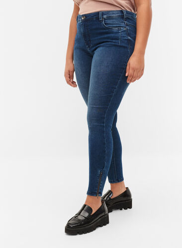 Cropped Amy jeans with a zip, Dark blue denim, Model image number 3