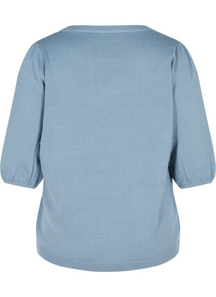 Knit blouse with 3/4-sleeves, Blue Shadow Mel, Packshot image number 1