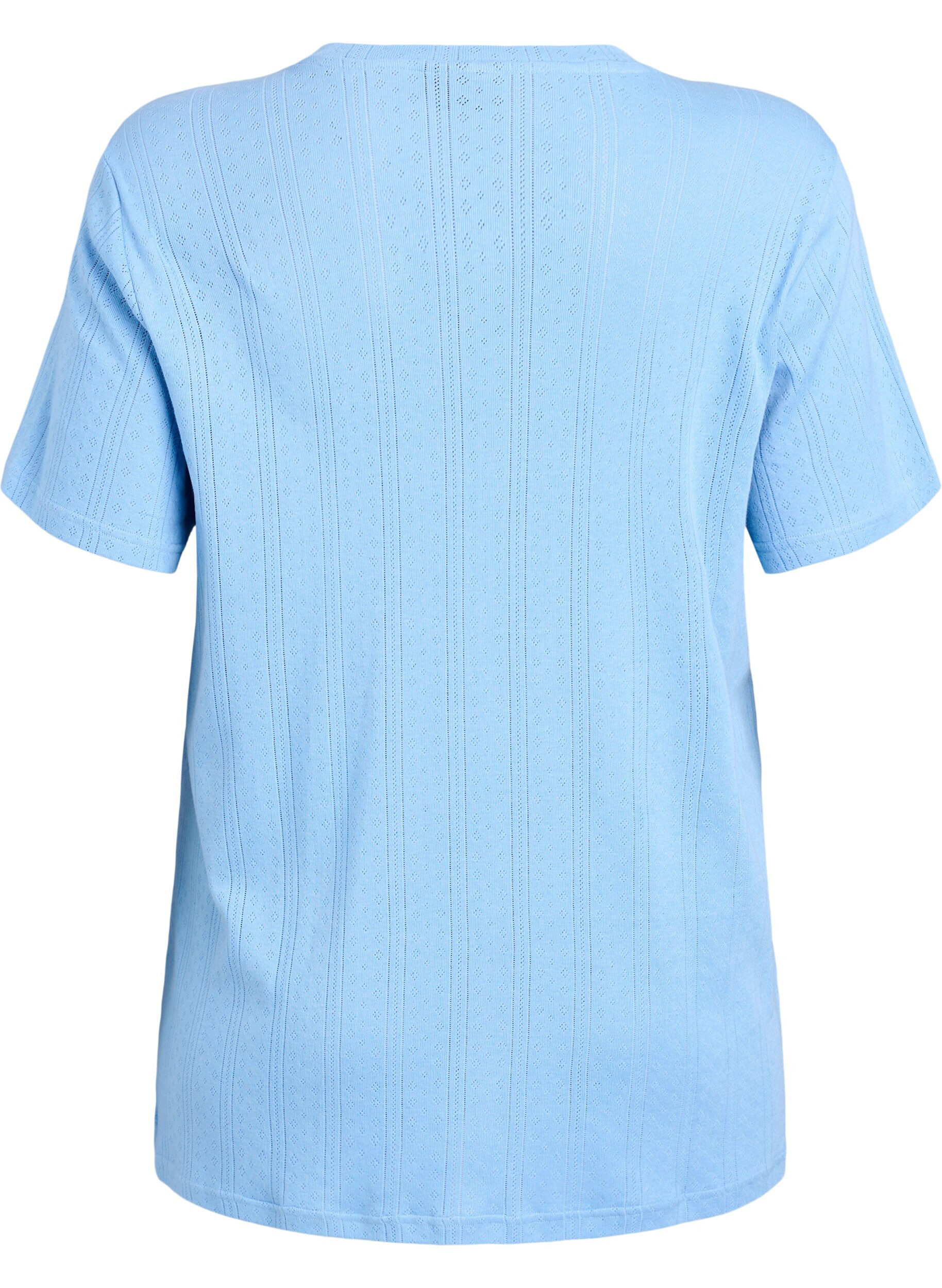 Zizzifashion Cotton T-shirt with eyelet embroidery, Light Blue, Packshot image number 1
