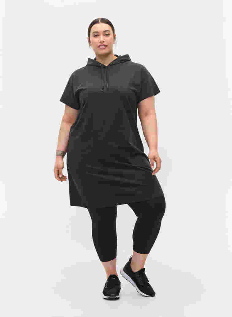 Hooded short-sleeved sweat dress, Black DGM ASS, Model image number 2