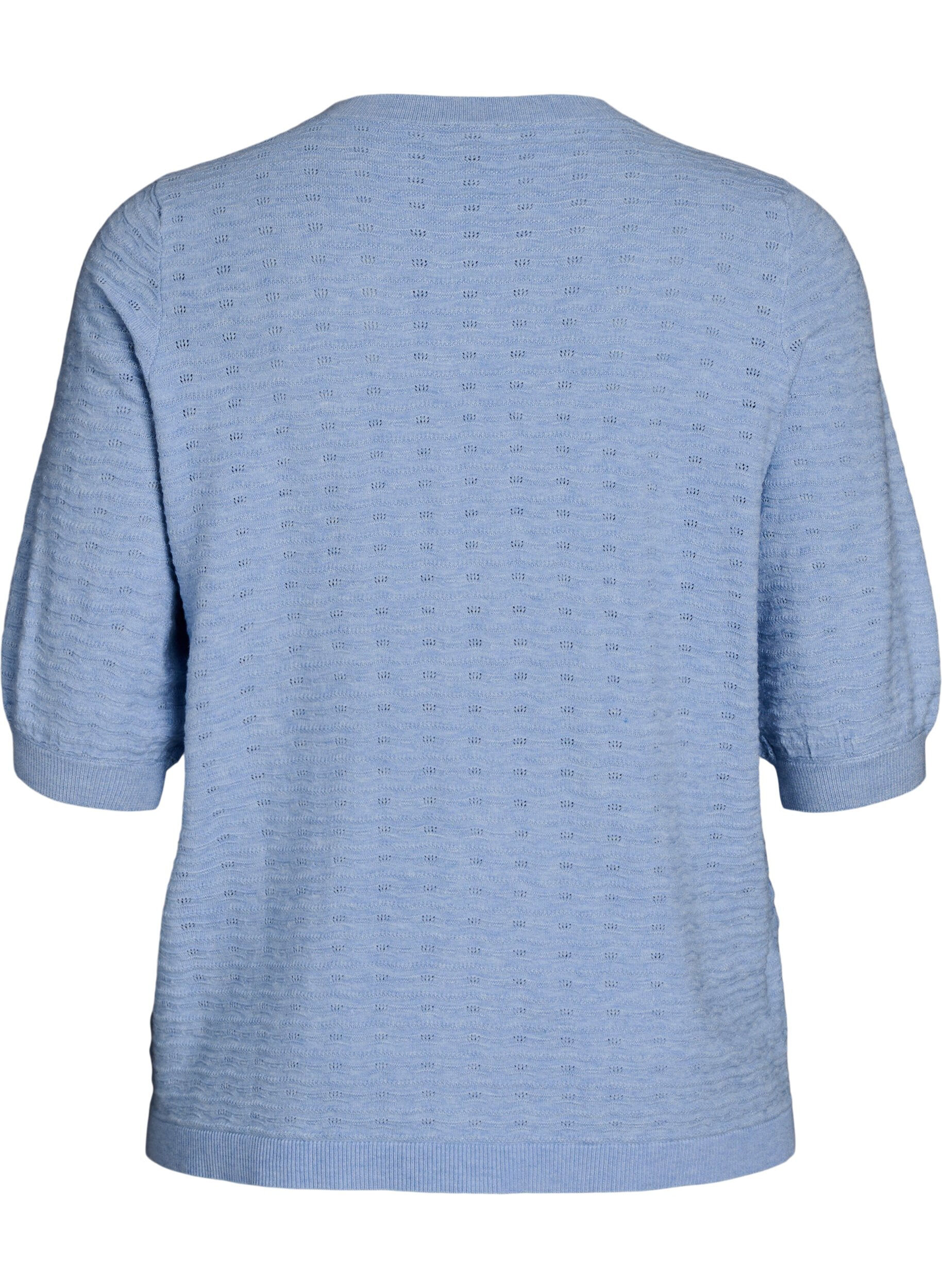 Zizzifashion Knitted blouse with textured pattern and short sleeves, Light Blue, Packshot image number 1