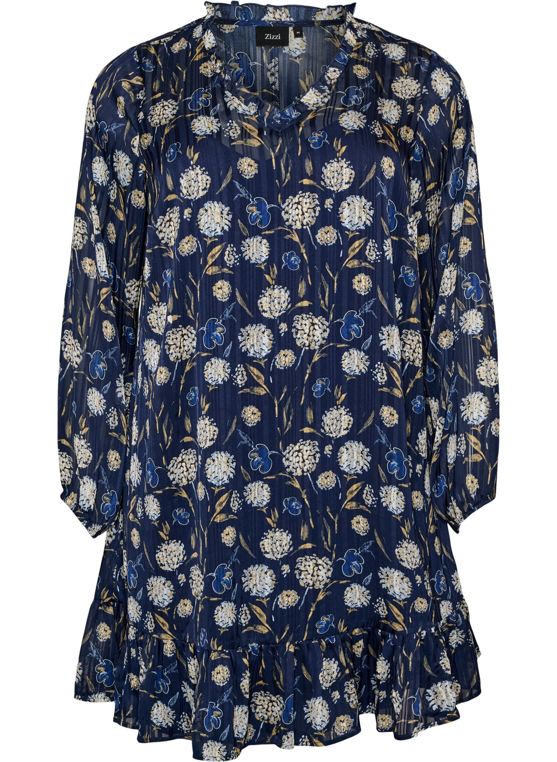 ZizzifashionPatterned dress with ruffles and long sleeves, Blue, Packshot image number 0
