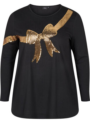 Christmas jumper with sequins, Black Bow Gold, Packshot image number 0