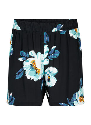 Loose-fitting shorts in viscose, Black Big Flower, Packshot image number 0