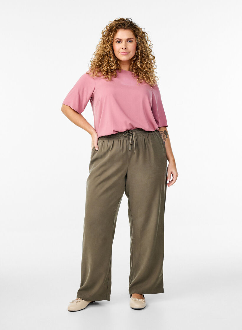 FLASH - Viscose trousers with elasticated waistband, Green, Model image number 0