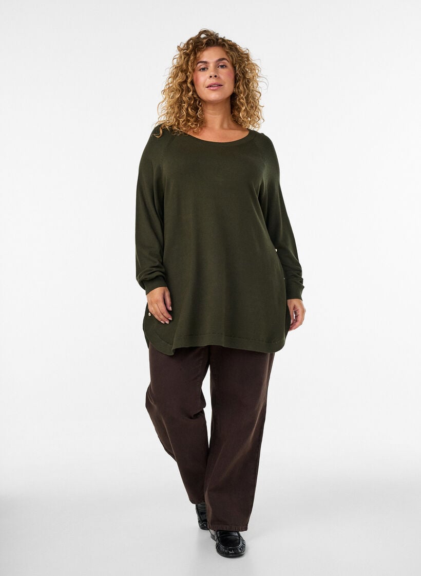 Knitted blouse with side buttons, Green, Model image number 1