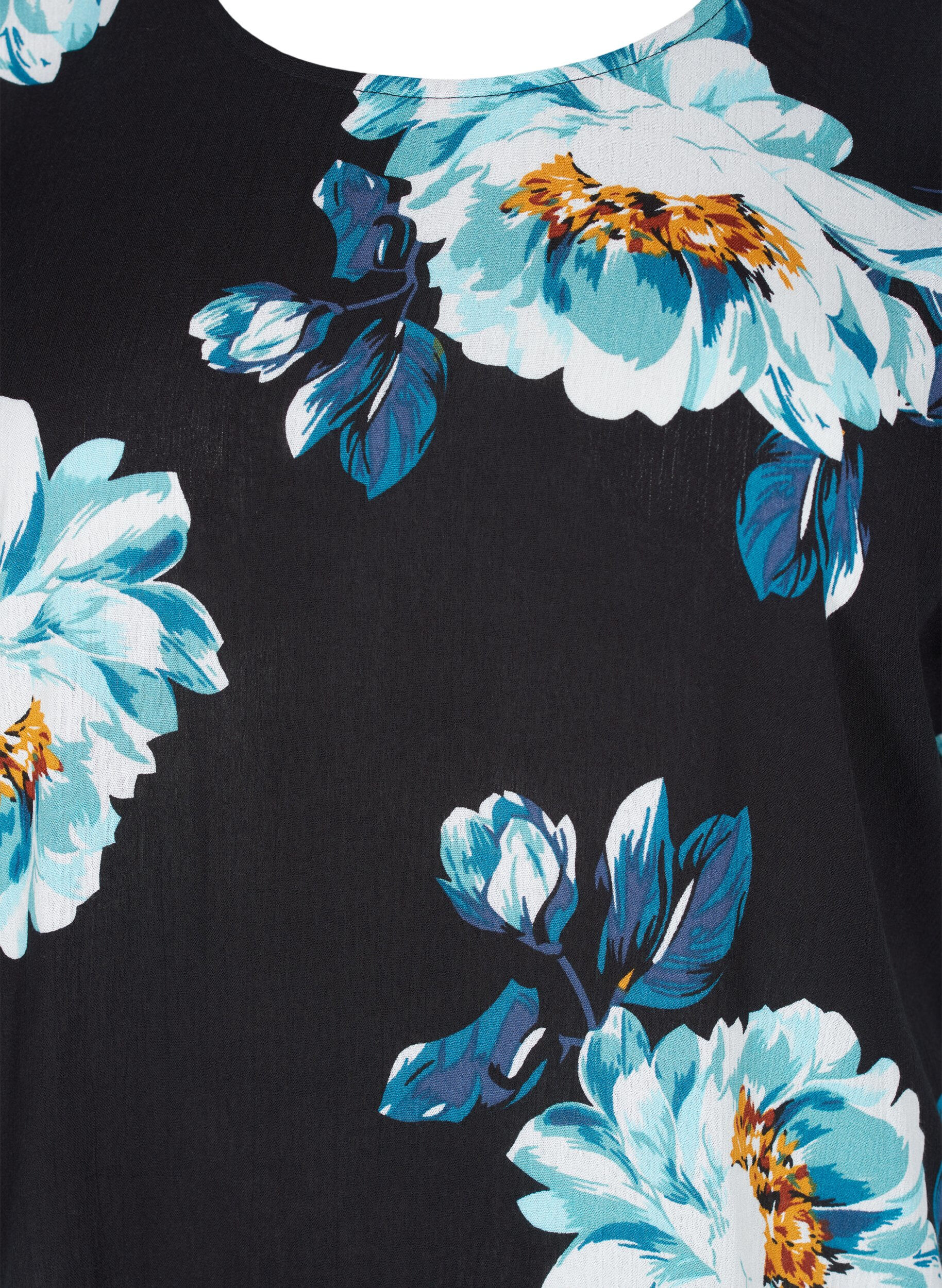 Zizzifashion Short-sleeved viscose blouse with a floral print, Black Big Flower, Packshot image number 2