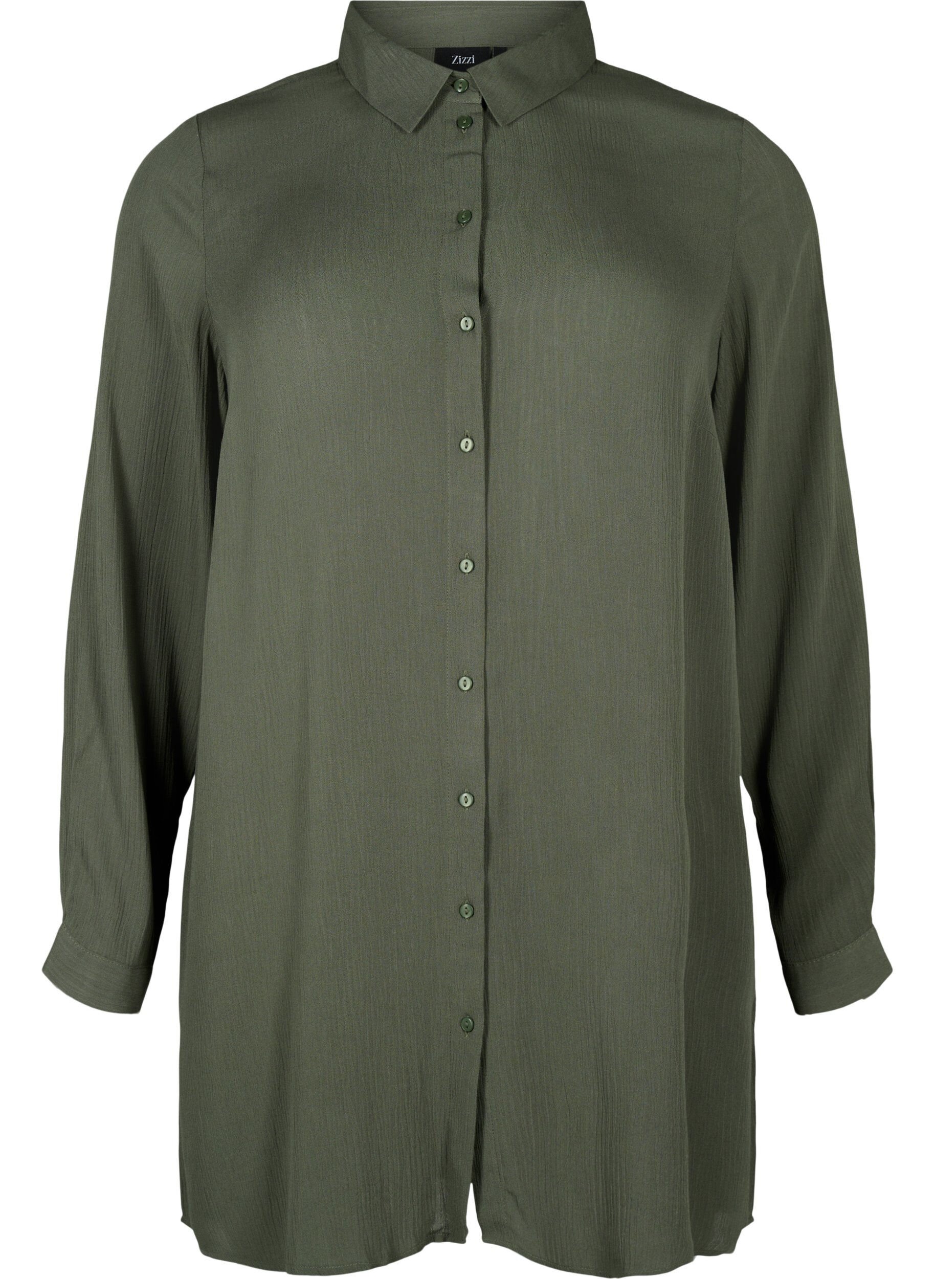 Zizzifashion Long viscose shirt with long sleeves, Green, Packshot image number 0