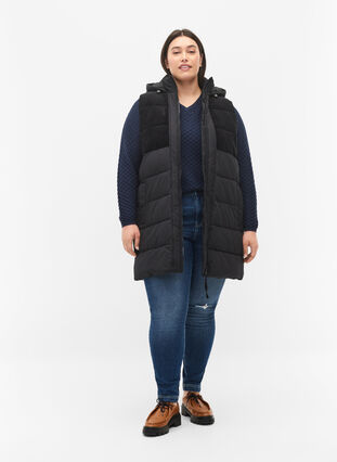 Long vest with hood and zip, Black, Model image number 2