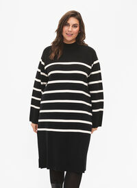 Striped knit dress with turtleneck, Black Comb, Model