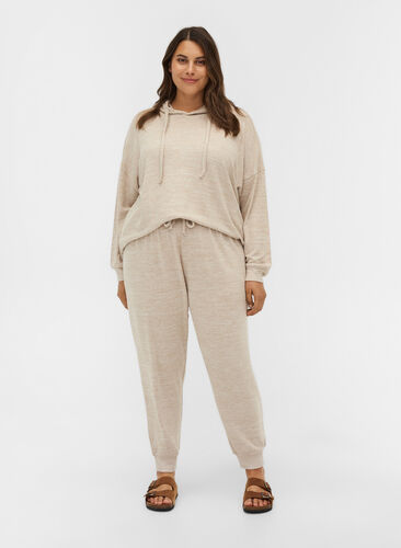 Loose viscose trousers with rib trim and drawstring, Nomad Mel, Model image number 0
