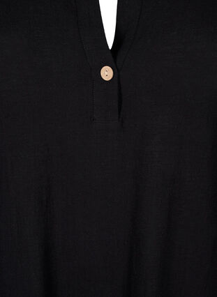 3/4 sleeve cotton blend tunic with linen, Black, Packshot image number 2