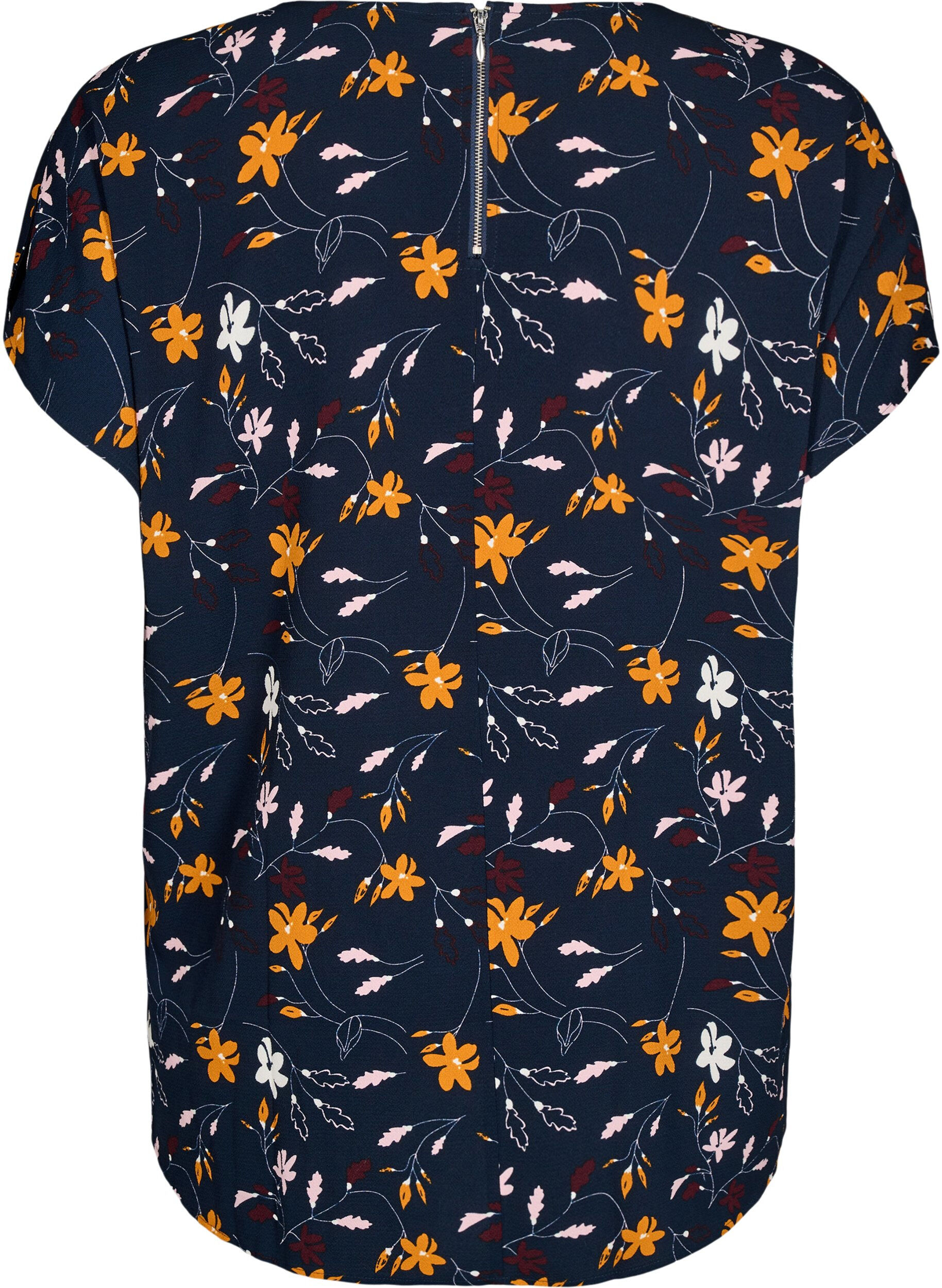 Zizzifashion Short-sleeved blouse with floral print, Sky Captain Flower, Packshot image number 1