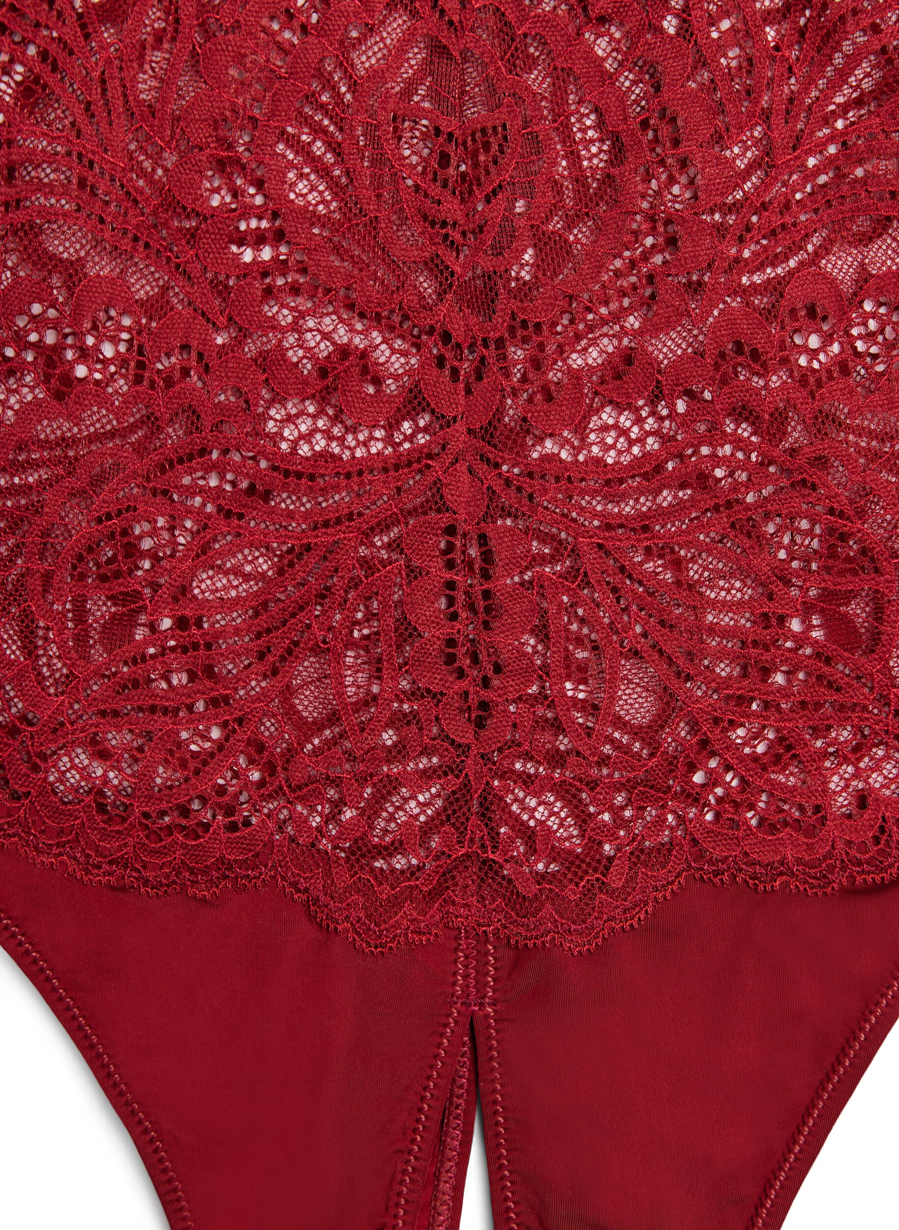 ZizzifashionCrotchless hipster thong with lace and high waist, Red, Packshot image number 2