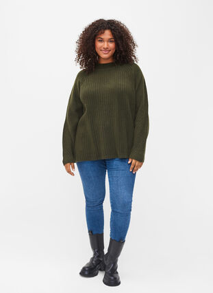 High-neck knitted top with jumper details, Forest Night Mel., Model image number 2