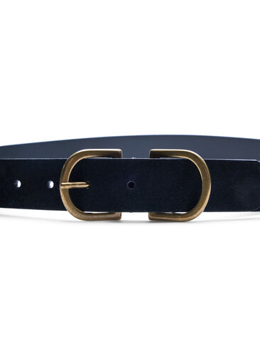 Belt with gold buckle in leather mix, Black, Packshot image number 1
