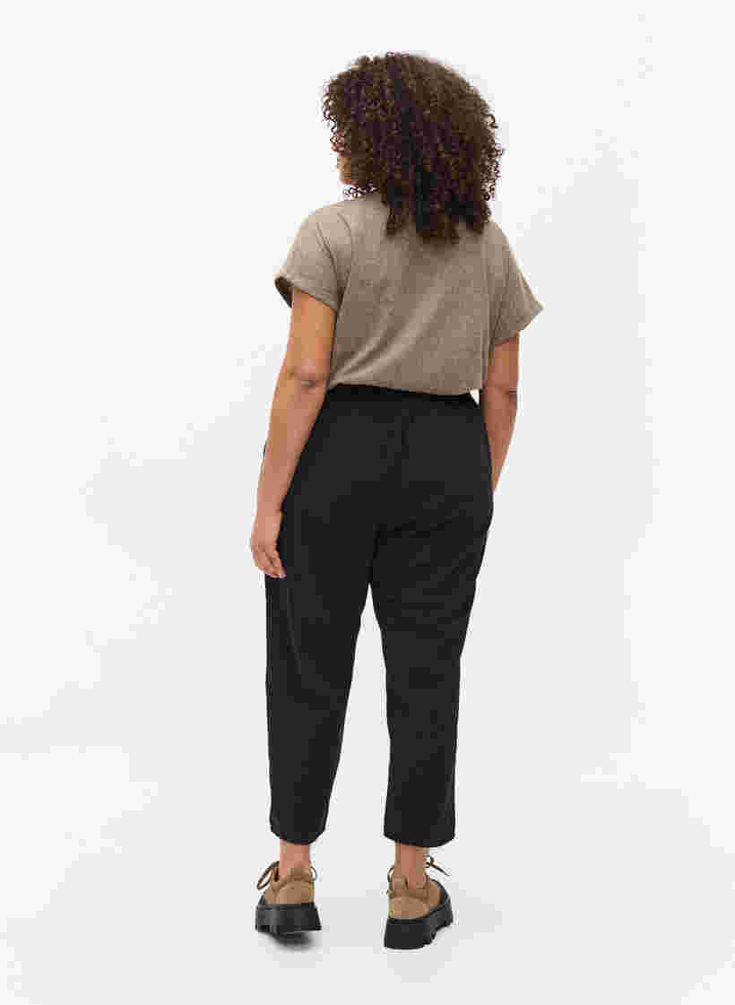 Cropped trousers in cotton, Black, Model image number 1