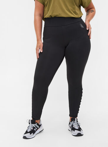 Cropped workout tights with mesh, Black, Model image number 0