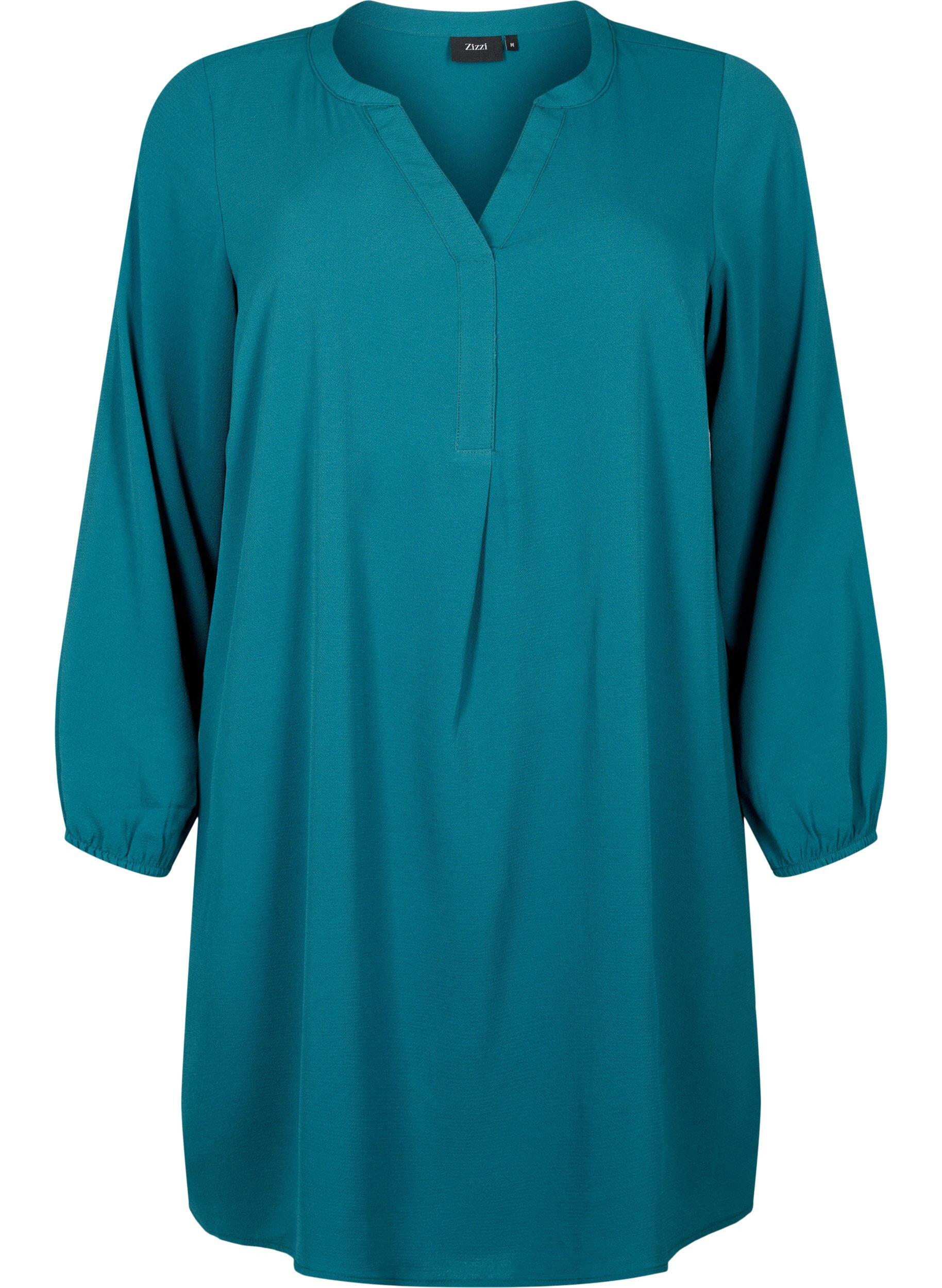 Zizzifashion Long-sleeved V-neck dress, Deep Teal, Packshot image number 0