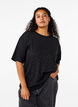 T-shirt with rhinestones and round neck, Black, Model image number 0