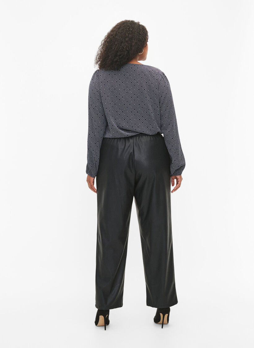 Faux leather trousers with pockets, Black, Model image number 1