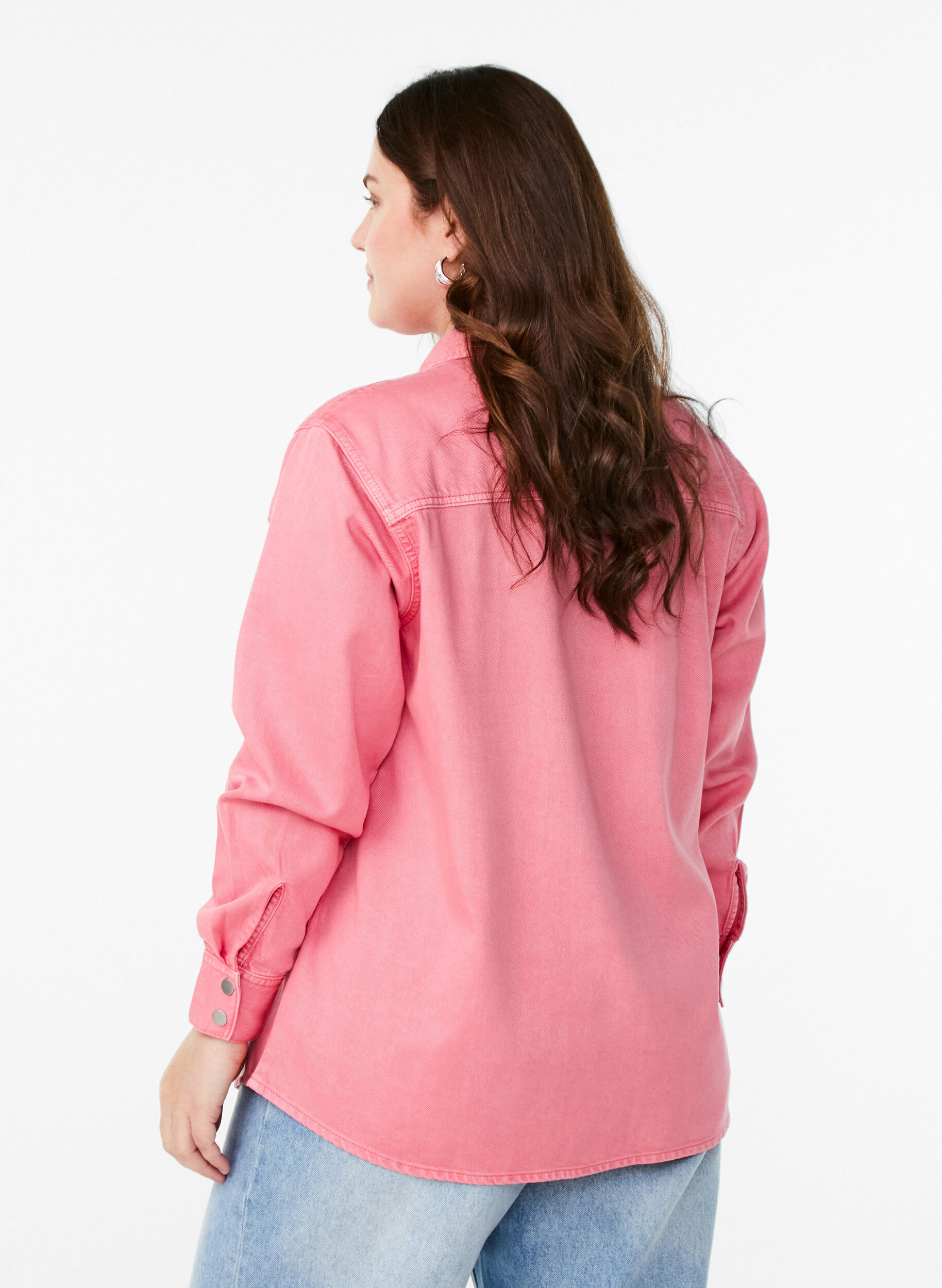 Zizzifashion Denim shirt with chest pockets, Rose, Model image number 2