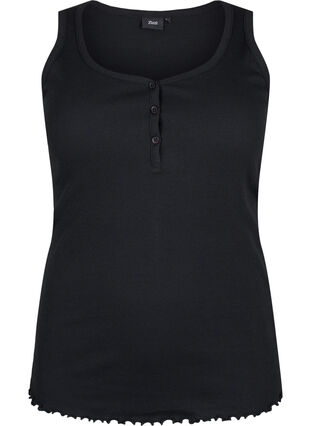 Rib tank top with buttons, Black, Packshot image number 0