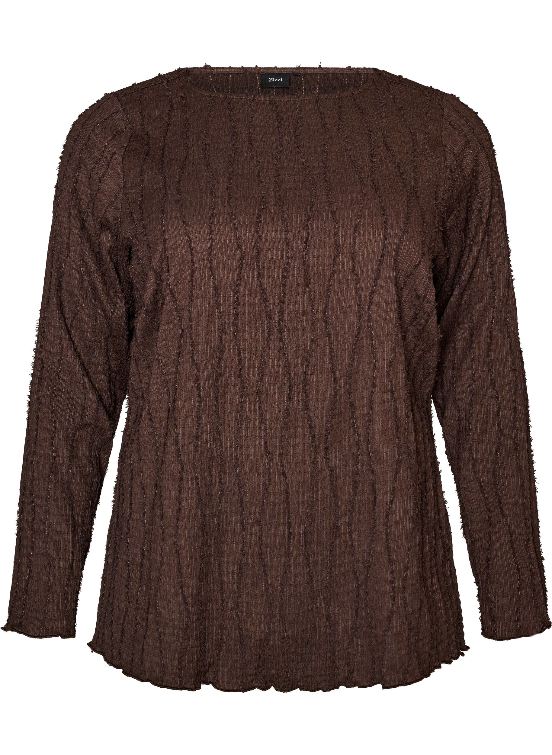ZizzifashionJersey blouse with a wavy texture, Brown, Packshot image number 0