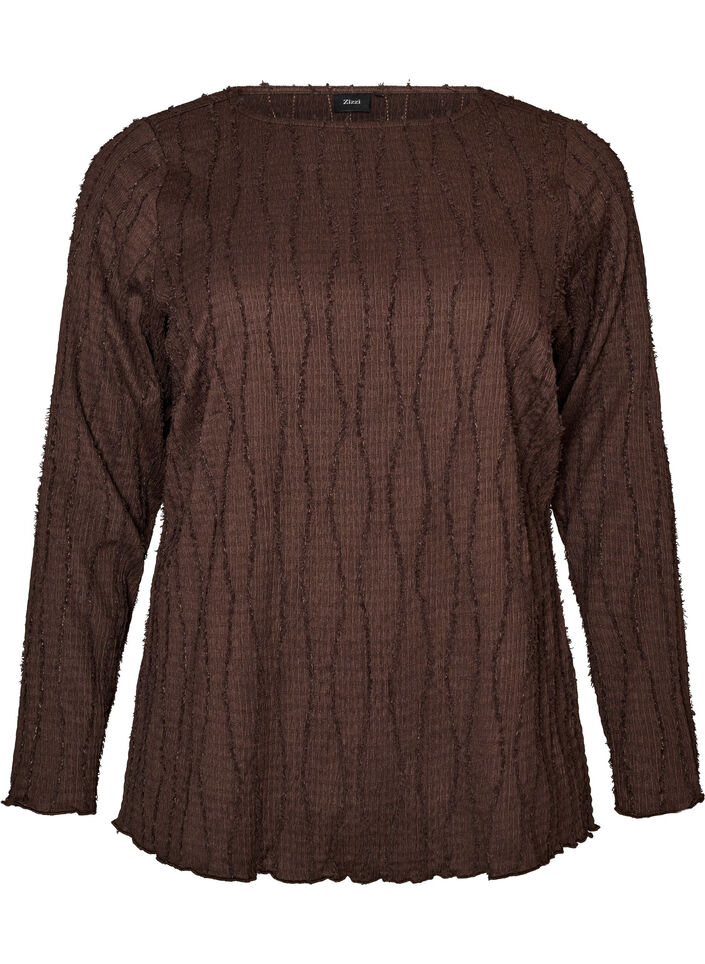 Jersey blouse with a wavy texture, Brown, Packshot image number 0