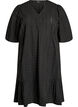 Knee-length cotton dress with embroidery and a V-neck, Black, Packshot image number 0