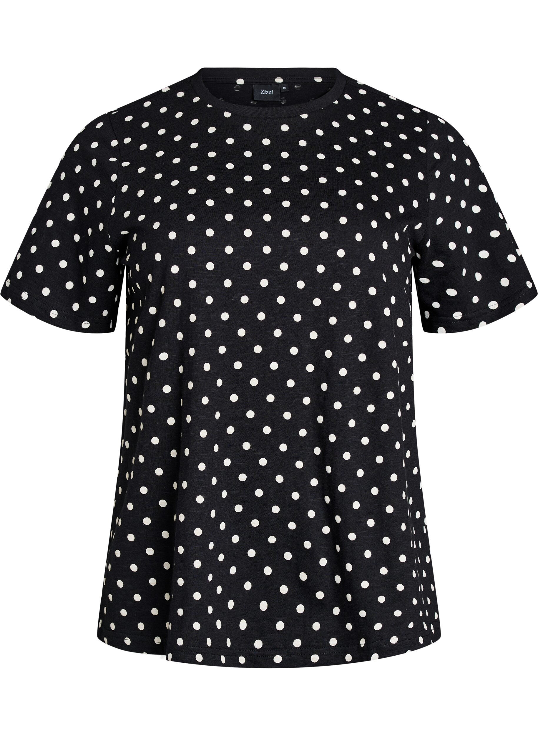 Zizzifashion Polka dot cotton T-shirt, Black, Packshot image number 0