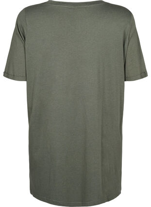 Single colour oversized t-shirt with v-neck, Thyme, Packshot image number 1