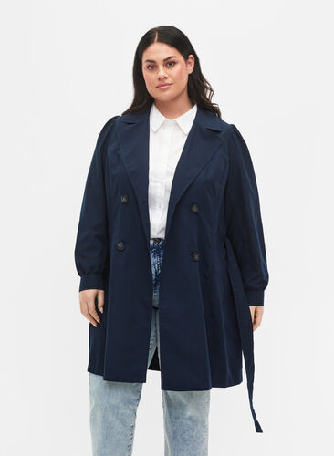 Trench coat with belt and pockets, Navy Blazer, Model image number 0