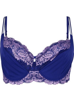 Full cover bra with underwire and lace - Purple - Sz. 85E-115H -  Zizzifashion