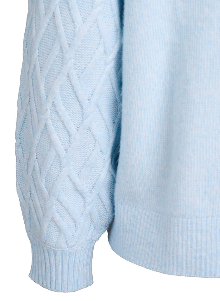 Cable knit cardigan with pearl buttons, Light Blue, Packshot image number 3