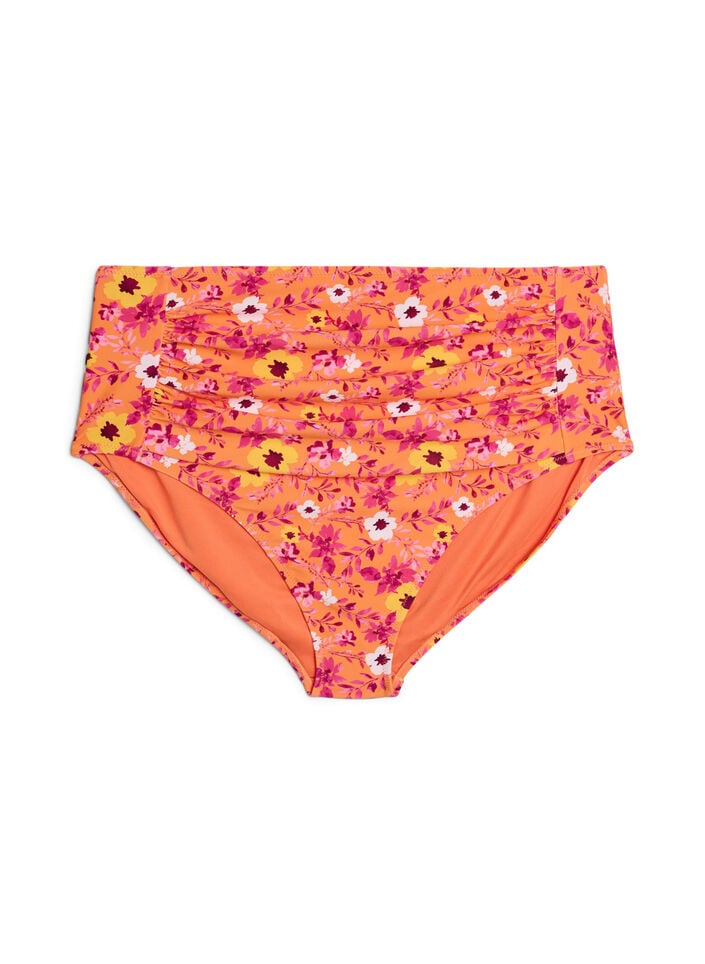 High-waisted bikini bottoms with pattern, Orange, Packshot image number 0