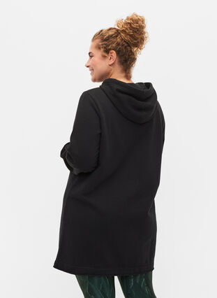 Long sweatshirt with hood and pockets, Black, Model image number 1