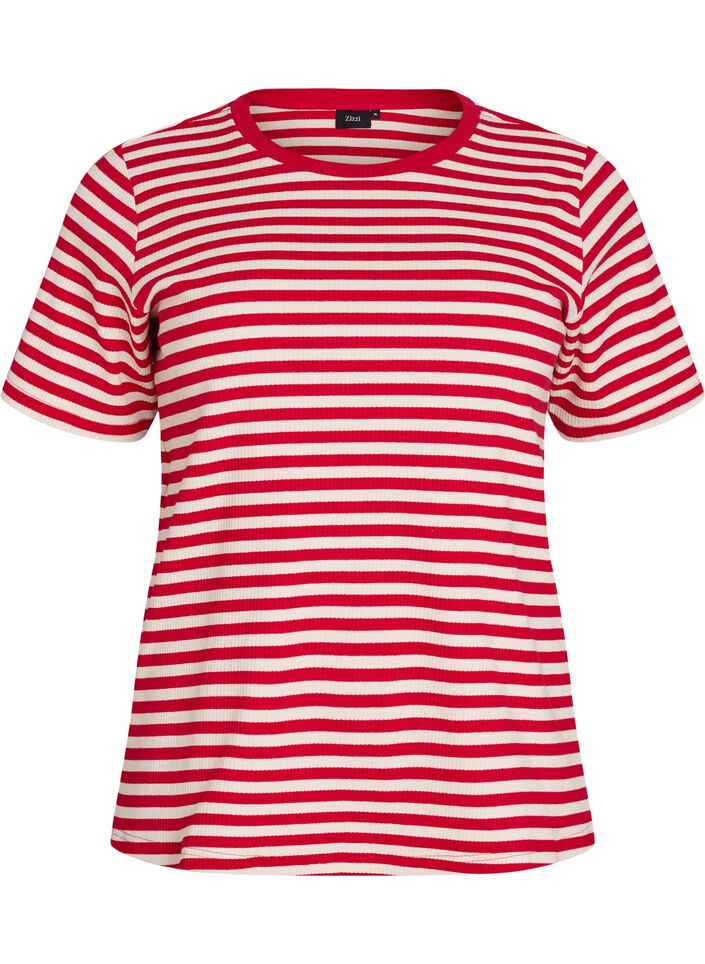 Striped T-shirt with ribbed texture, Red, Packshot image number 0